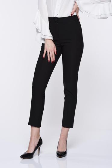 Pantaloni Artista negri office cu talie medie din stofa usor elastica cu buzunare