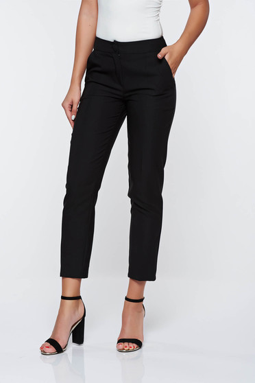 Pantaloni Artista negri office cu talie medie din stofa usor elastica cu buzunare