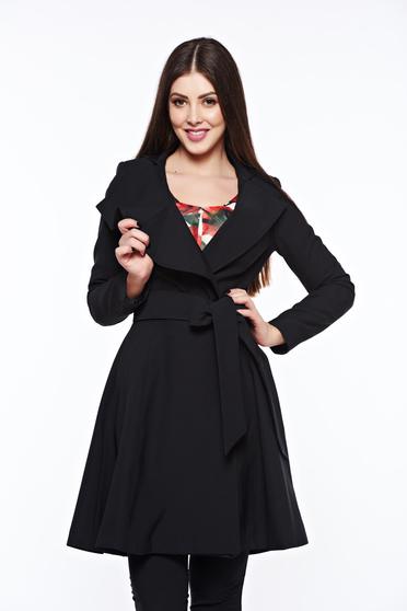 poze cu Trench Artista negru in clos captusit pe interior accesorizat cu cordon