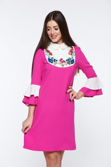 Rochie LaDonna roz eleganta brodata cu croi larg cu maneci clopot