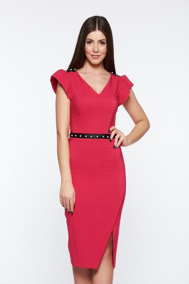 Rochie LaDonna roz eleganta tip creion captusita pe interior cu aplicatii cu perle