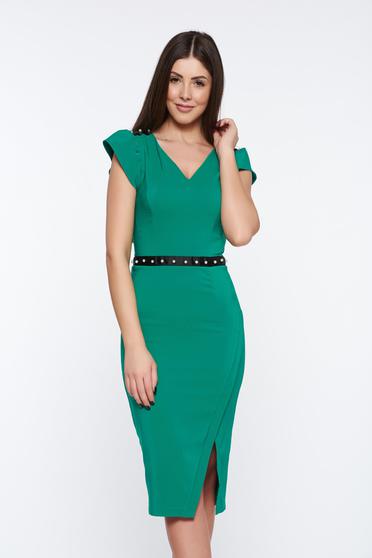 poze cu Rochie LaDonna verde eleganta tip creion captusita pe interior cu aplicatii cu perle