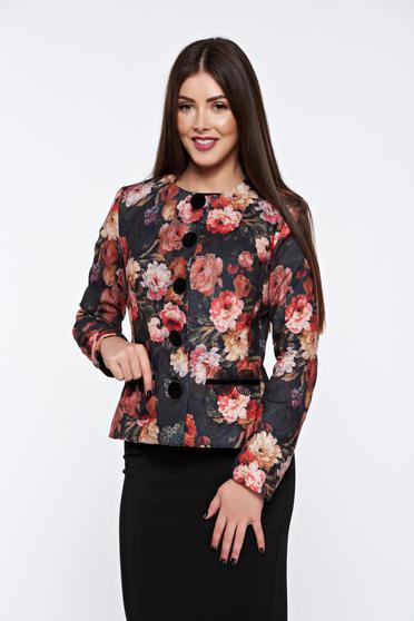 Sacou LaDonna negru elegant cambrat din material catifelat captusit pe interior