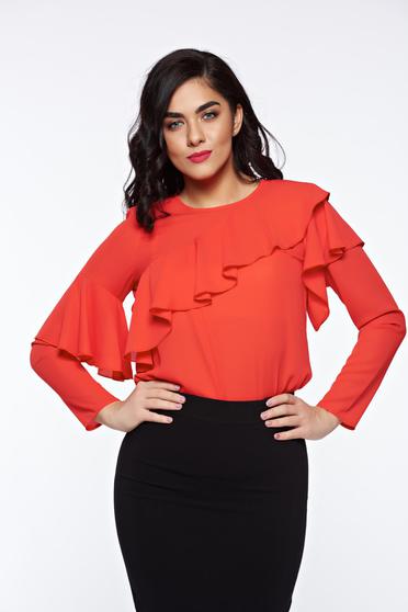 Bluza dama LaDonna rosie eleganta cu croi larg din material vaporos cu volanase