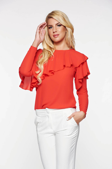 Bluza dama LaDonna rosie eleganta cu croi larg din material vaporos cu volanase