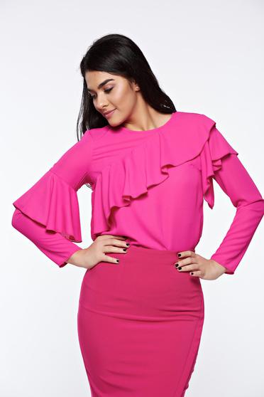 Bluza dama LaDonna roz eleganta cu croi larg din material vaporos cu volanase