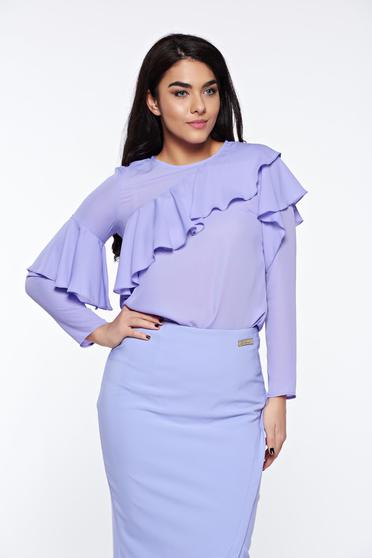Bluza dama LaDonna lila eleganta cu croi larg din material vaporos cu volanase