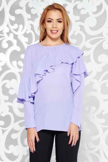 Bluza dama LaDonna lila eleganta cu croi larg din material vaporos cu volanase