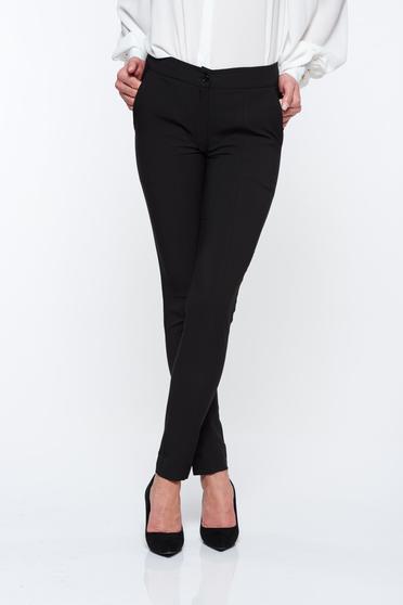Pantaloni LaDonna negri office conici cu talie medie din material usor elastic