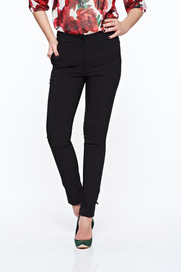 Pantaloni LaDonna negri office conici cu talie medie din material usor elastic