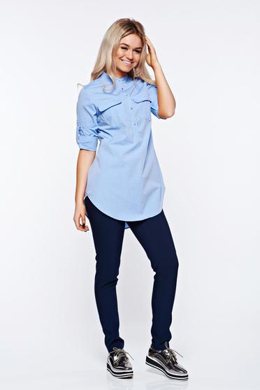 poze cu Pantaloni LaDonna albastri-inchis office conici cu talie medie din material usor elastic
