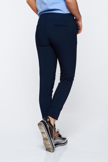 poze cu Pantaloni LaDonna albastri-inchis office conici cu talie medie din material usor elastic