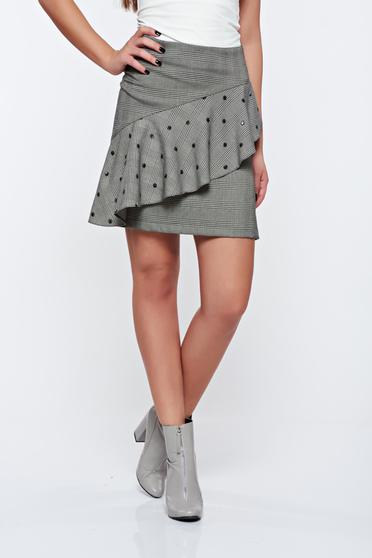 Fusta LaDonna gri casual din stofa usor elastica cu volanase