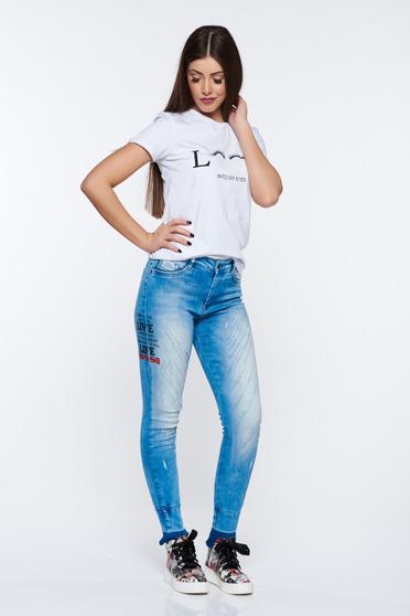 poze cu Tricou Top Secret alb casual din bumbac elastic cu croi larg cu print