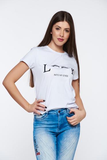 poze cu Tricou Top Secret alb casual din bumbac elastic cu croi larg cu print
