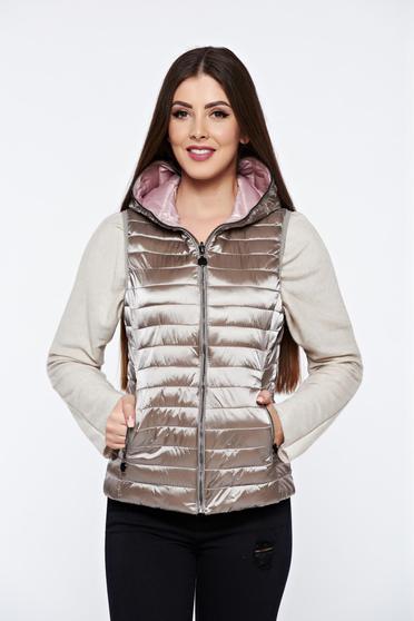 poze cu Vesta cream casual cu doua fete din fas cu buzunare