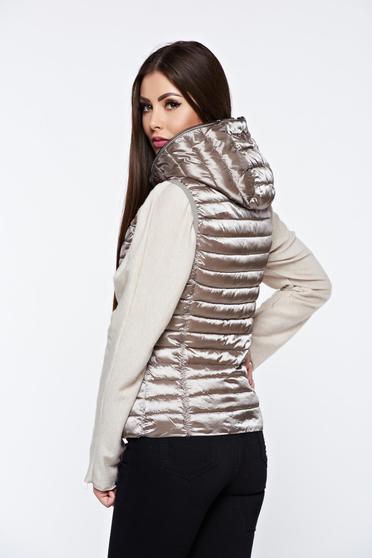 poze cu Vesta cream casual cu doua fete din fas cu buzunare