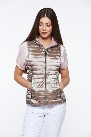 Vesta cream casual cu doua fete din fas cu buzunare