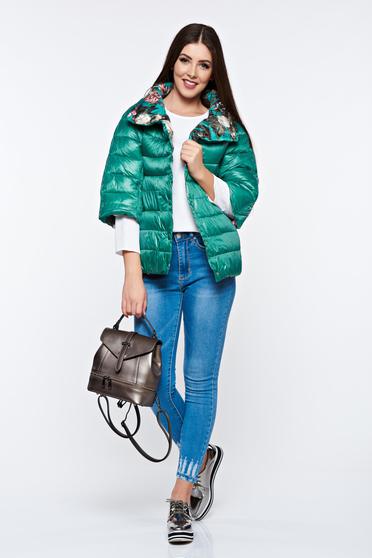 Geaca verde-deschis casual cu doua fete cu croi larg din fas
