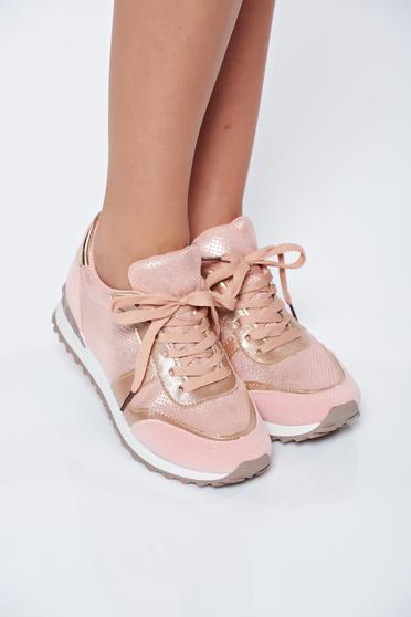 poze cu Pantofi sport roz casual cu talpa usoara din material lucios cu siret