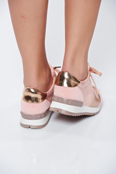 poze cu Pantofi sport roz casual cu talpa usoara din material lucios cu siret