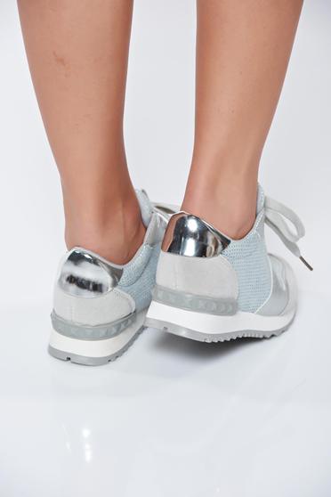 poze cu Pantofi sport argintiu casual cu talpa usoara din material lucios cu siret