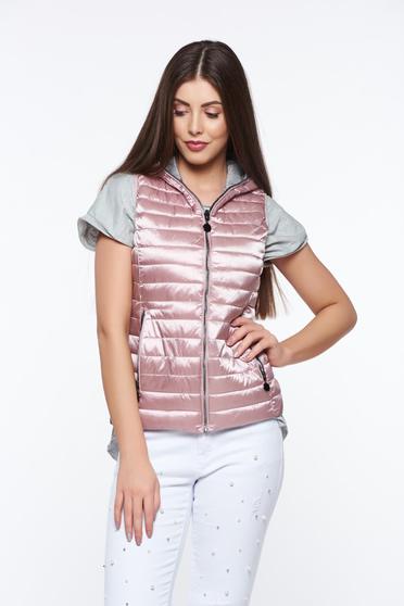 Vesta rosa casual cu doua fete din fas cu buzunare