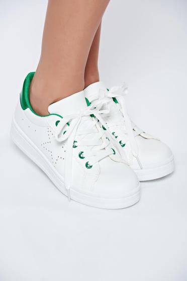poze cu Pantofi sport alb casual din piele ecologica cu siret