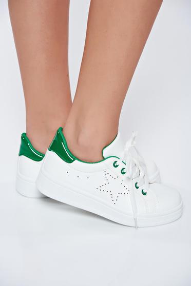 Pantofi sport alb casual din piele ecologica cu siret