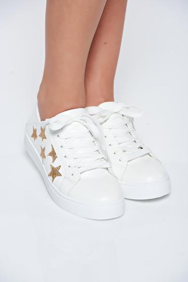 poze cu Pantofi sport alb casual cu aplicatii cu sclipici cu siret