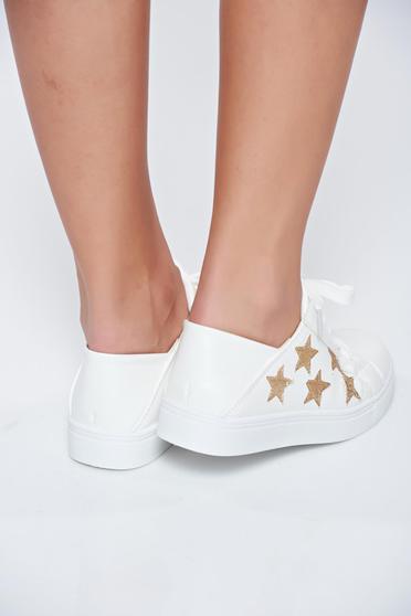 poze cu Pantofi sport alb casual cu aplicatii cu sclipici cu siret
