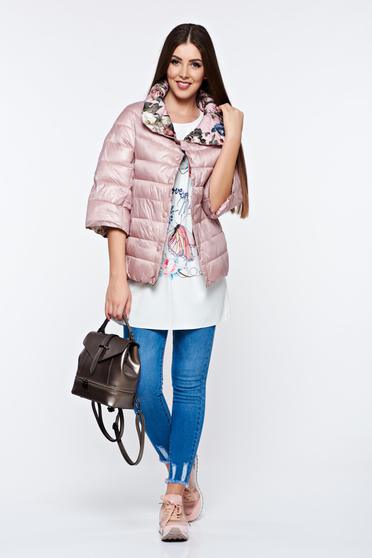 Geaca rosa casual cu doua fete din fas cu buzunare