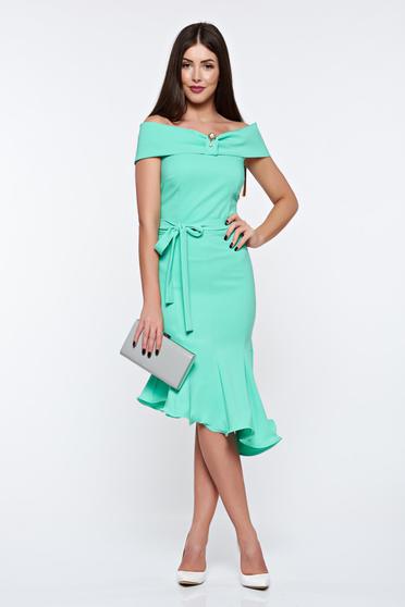 Rochie Artista verde-deschis eleganta din material elastic asimetrica cu umeri goi