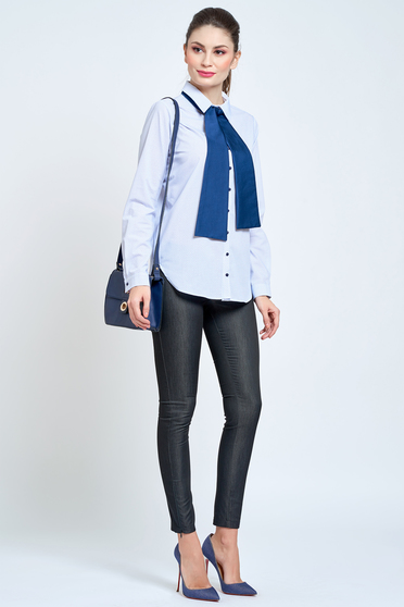 poze cu Camasa dama PrettyGirl albastra-deschis office cu croi larg din bumbac neelastic