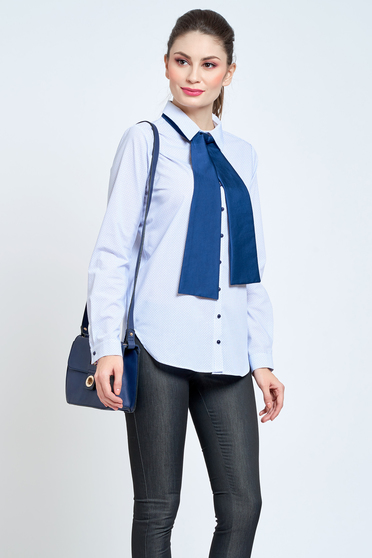 poze cu Camasa dama PrettyGirl albastra-deschis office cu croi larg din bumbac neelastic