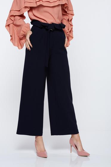 Pantaloni PrettyGirl albastri-inchis eleganti cu talie inalta cu un croi evazat
