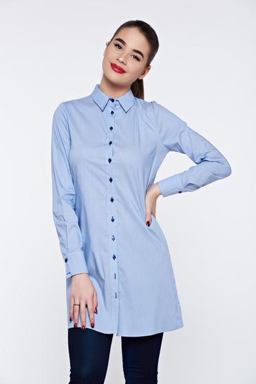 Camasa dama PrettyGirl albastra-deschis casual lunga cu croi larg