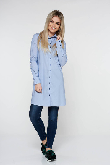 Camasa dama PrettyGirl albastra-deschis casual lunga cu croi larg