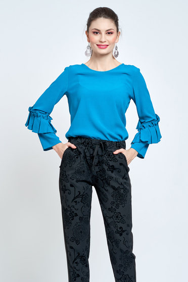 Bluza dama PrettyGirl turcoaz eleganta cu croi larg din material vaporos