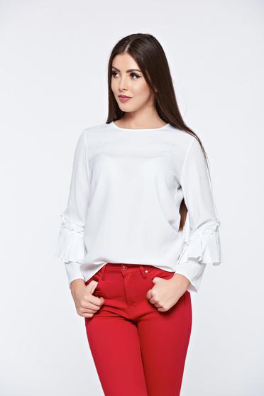 Bluza dama PrettyGirl alba eleganta cu croi larg din material vaporos