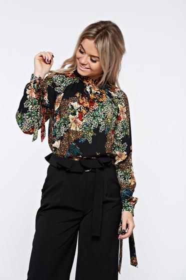 Bluza dama PrettyGirl neagra office eleganta din material vaporos