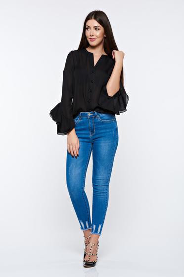 poze cu Camasa dama PrettyGirl neagra eleganta din material vaporos cu decolteu in v