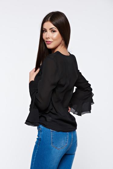 poze cu Camasa dama PrettyGirl neagra eleganta din material vaporos cu decolteu in v