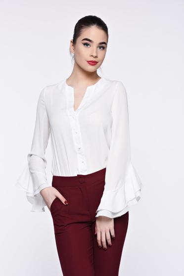 poze cu Camasa dama PrettyGirl alba eleganta din material vaporos cu decolteu in v