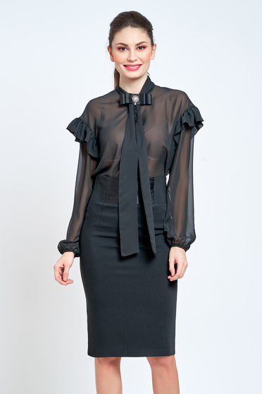Camasa dama PrettyGirl neagra eleganta cu croi larg din material vaporos si transparent