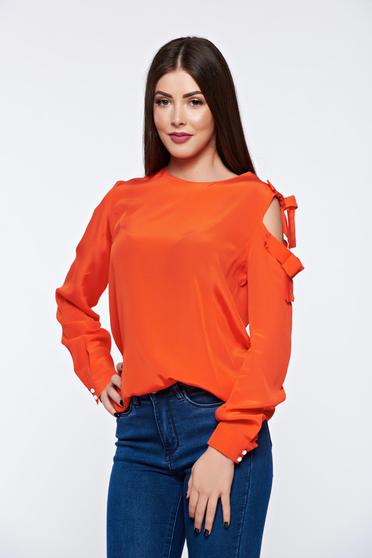 Bluza dama PrettyGirl portocalie eleganta cu croi larg din material vaporos