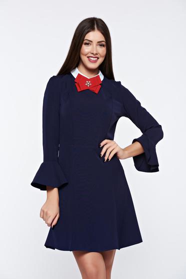 Rochie PrettyGirl albastra-inchis eleganta din stofa usor elastica captusita pe interior