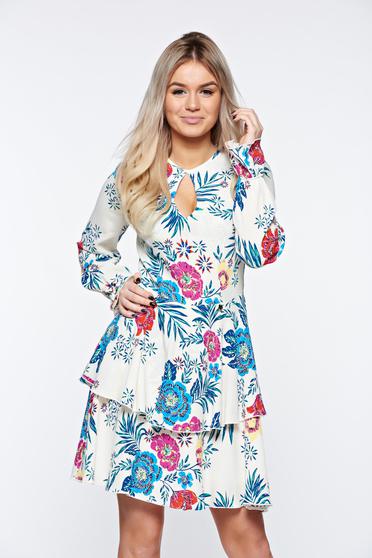 Rochie PrettyGirl alba de zi in clos din material vaporos cu volanase