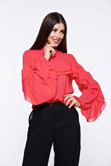 poze cu Bluza dama PrettyGirl corai eleganta cu croi larg din material vaporos cu volanase