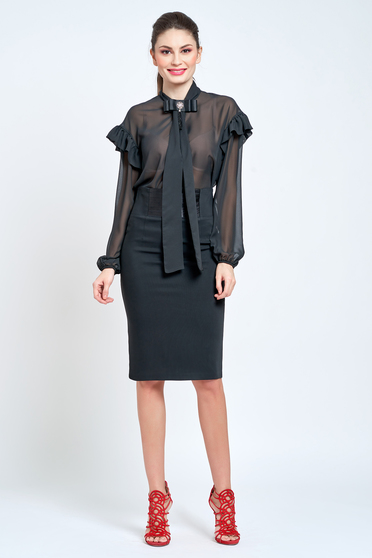 Fusta PrettyGirl neagra office tip creion cu talie inalta